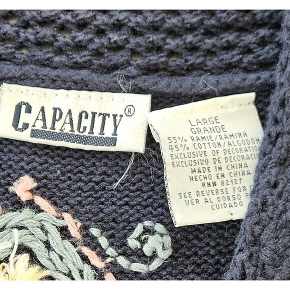 VTG Dark Blue Knit Vest Women's L Embroidered Ribbon Grandma Core Cottagecore - Picture 6 of 6